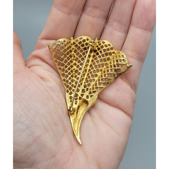 Vintage Gold Tone Fan Look Pin Brooch BR1 - Picture 2 of 5